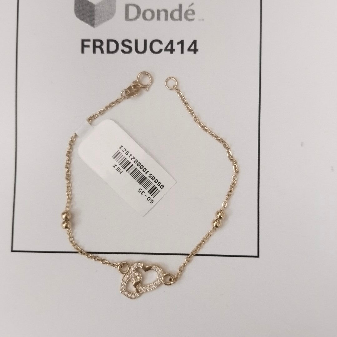 PULSERA TEJIDO ESPECIAL CORAZONES CON CIRCONIAS 14K 18 CM 2.4 GR (NUEVO)