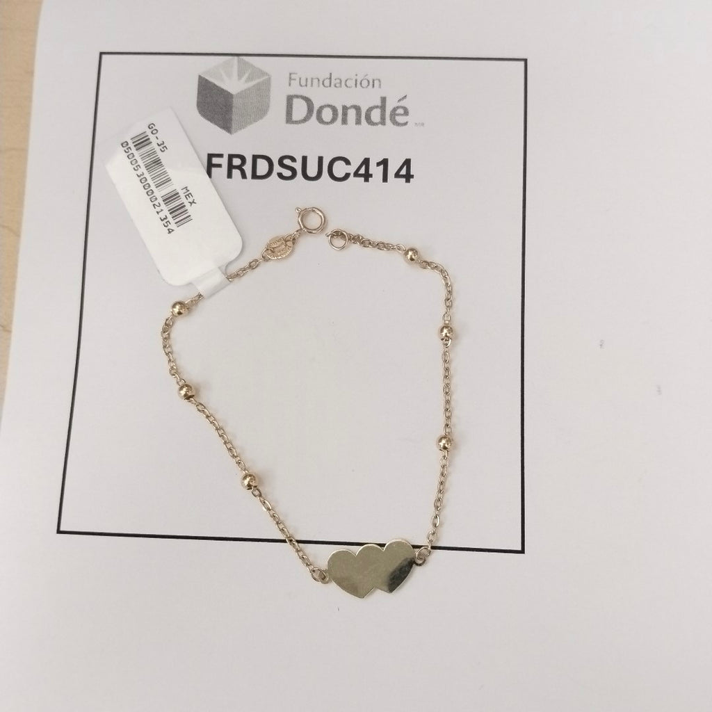 PULSERA TEJIDO ESPECIAL CON DOS CORAZONES 14K 18 CM 1.7 GR (NUEVO)