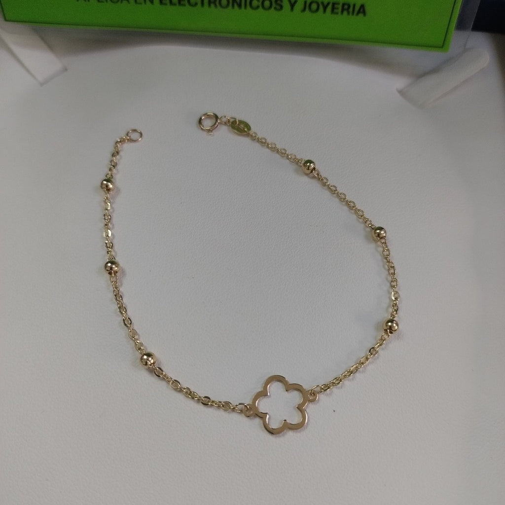 PULSERA TEJIDO ESPECIAL CON FLOR 14K 18 CM 1.6 GR (NUEVO)