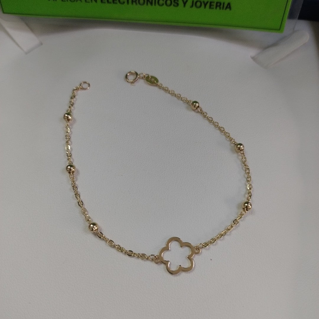 PULSERA TEJIDO ESPECIAL CON FLOR 14K 18 CM 1.6 GR (NUEVO)