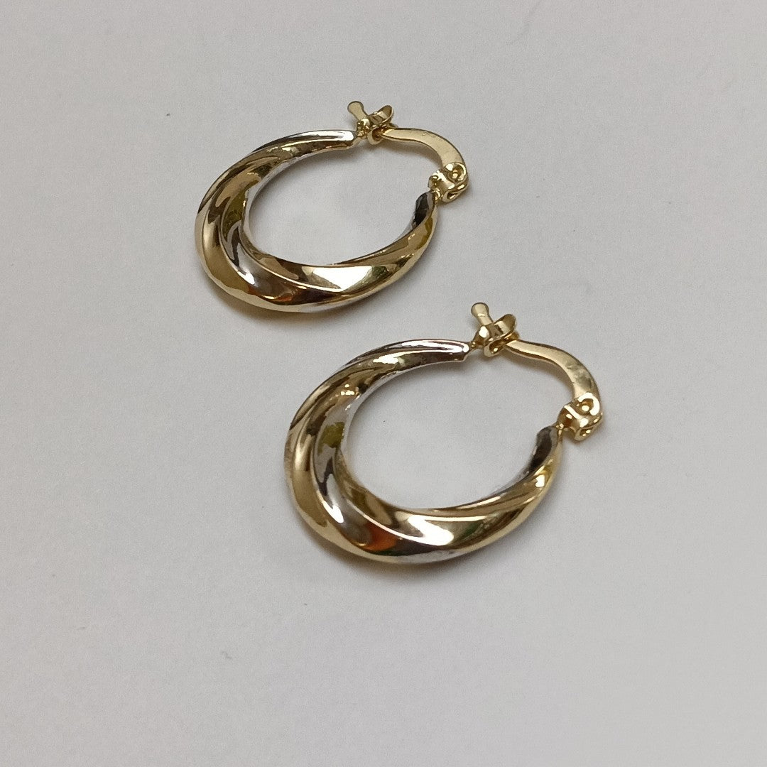 ARETES TEJIDO ARRACADA TRENZADA COMBINADA 14K 1.9 GR (NUEVO)