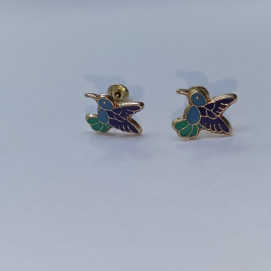 BROQUELES BROQUEL FIG COLIBRI ESMALTE AZUL 14K 0.2138 GR (NUEVO)