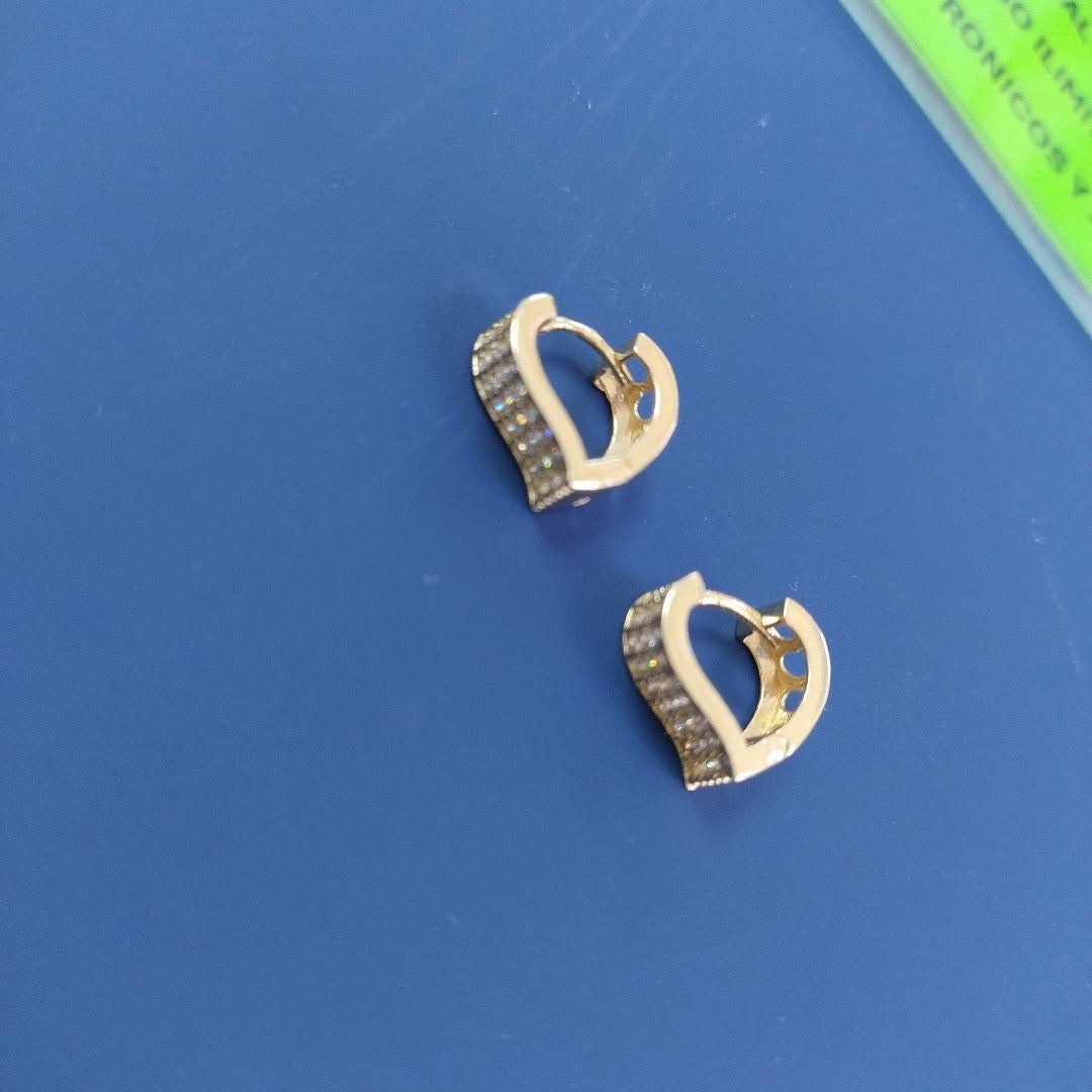 ARETES ARRACADAS CORAZON C CIRCONIAS 14K 2.1 GR (NUEVO)