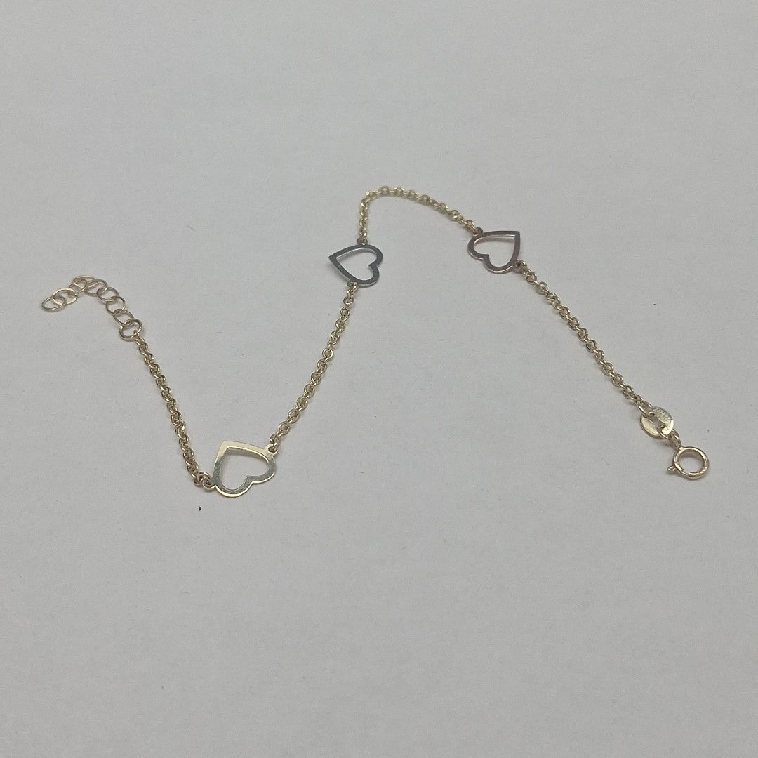 PULSERA ESPECIAL CON CORAZONES CONBINADOS 14K 18 CM 1.6 GR (NUEVO)