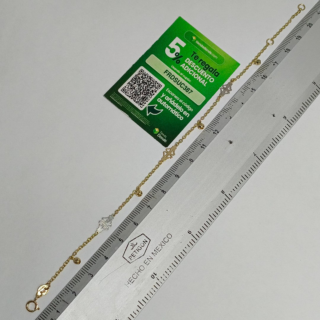 PULSERA ESPECIAL CON TREBOL 14K 18 CM 1.8 GR (NUEVO)