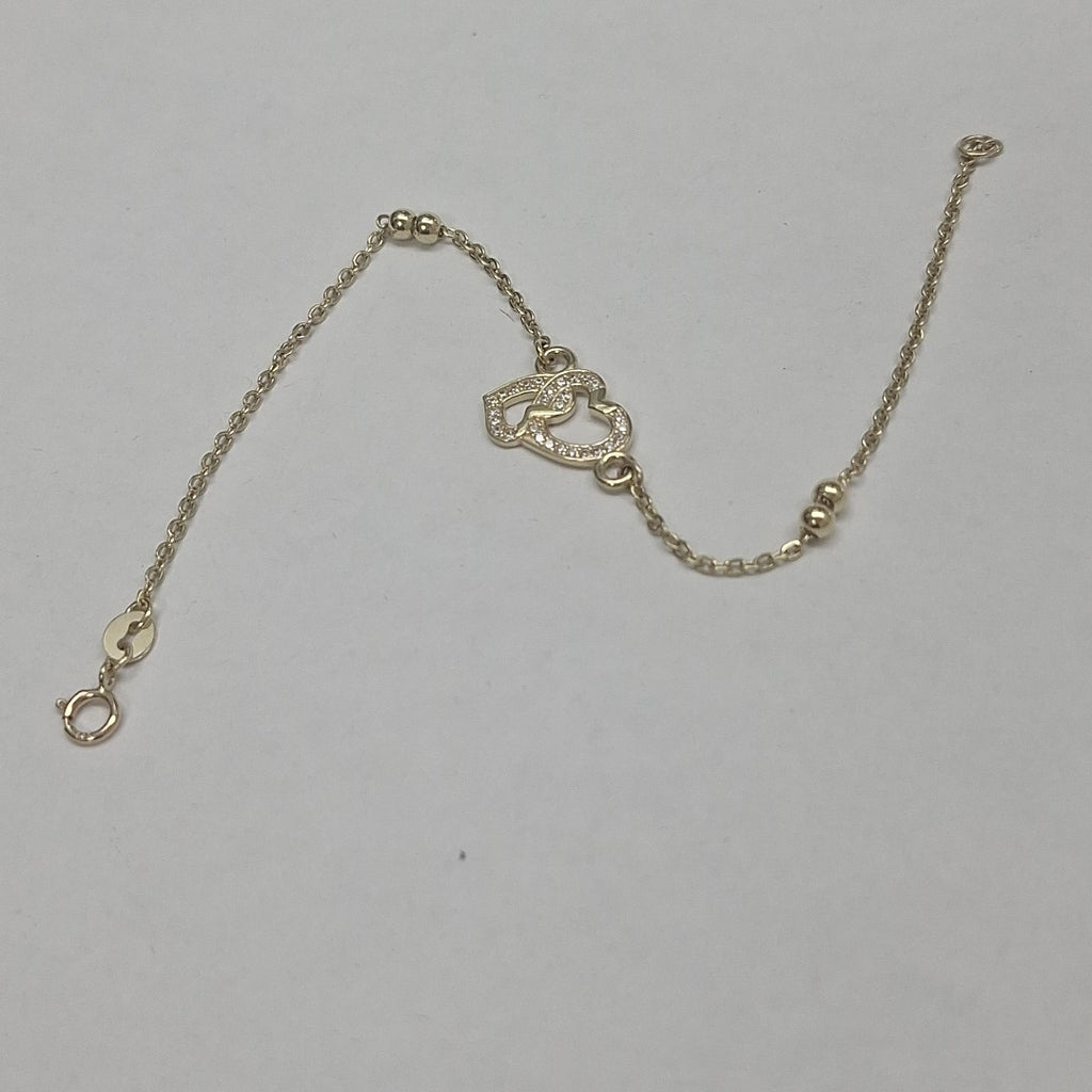 PULSERA TEJIDO ESPECIAL CORAZONES CON CIRCONIAS 14K 18 CM 2.4 GR (NUEVO)