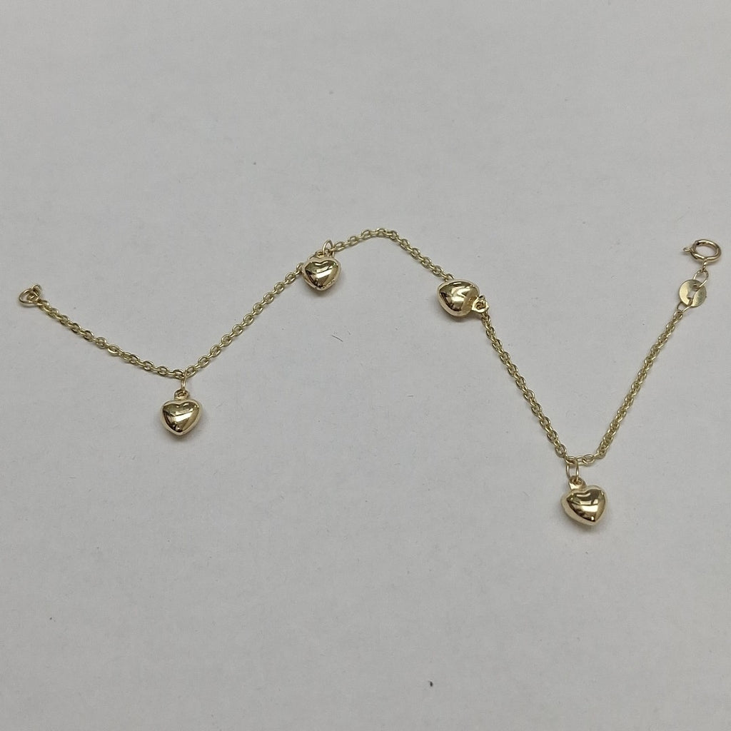 PULSERA ESP CON FIG CORAZONES 14K 18 CM 1.8 GR (NUEVO)