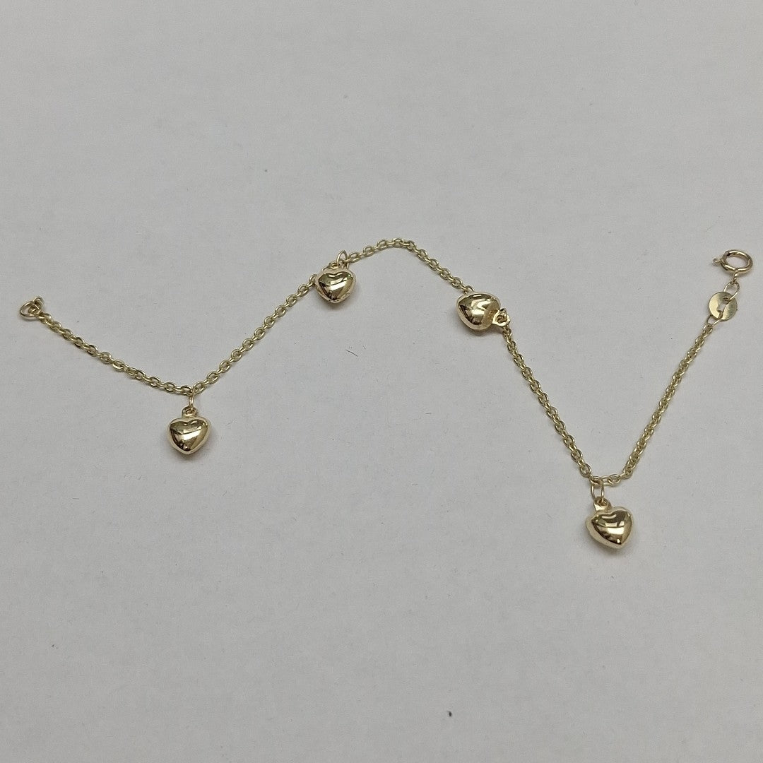 PULSERA ESP CON FIG CORAZONES 14K 18 CM 1.8 GR (NUEVO)