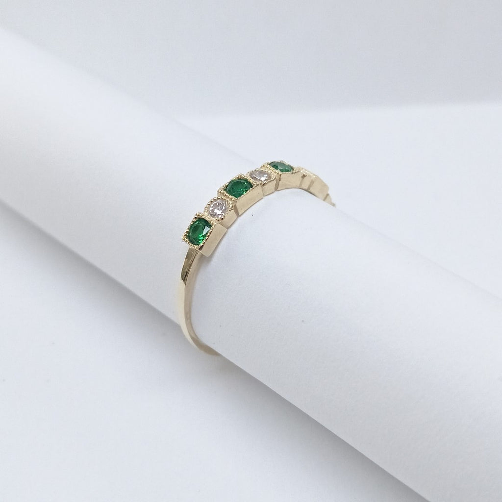 ANILLOS TEJIDO ANILLITO C CIRCONIAS Y PIEDRAS VERDES 14K 9 1.4 GR (NUEVO)
