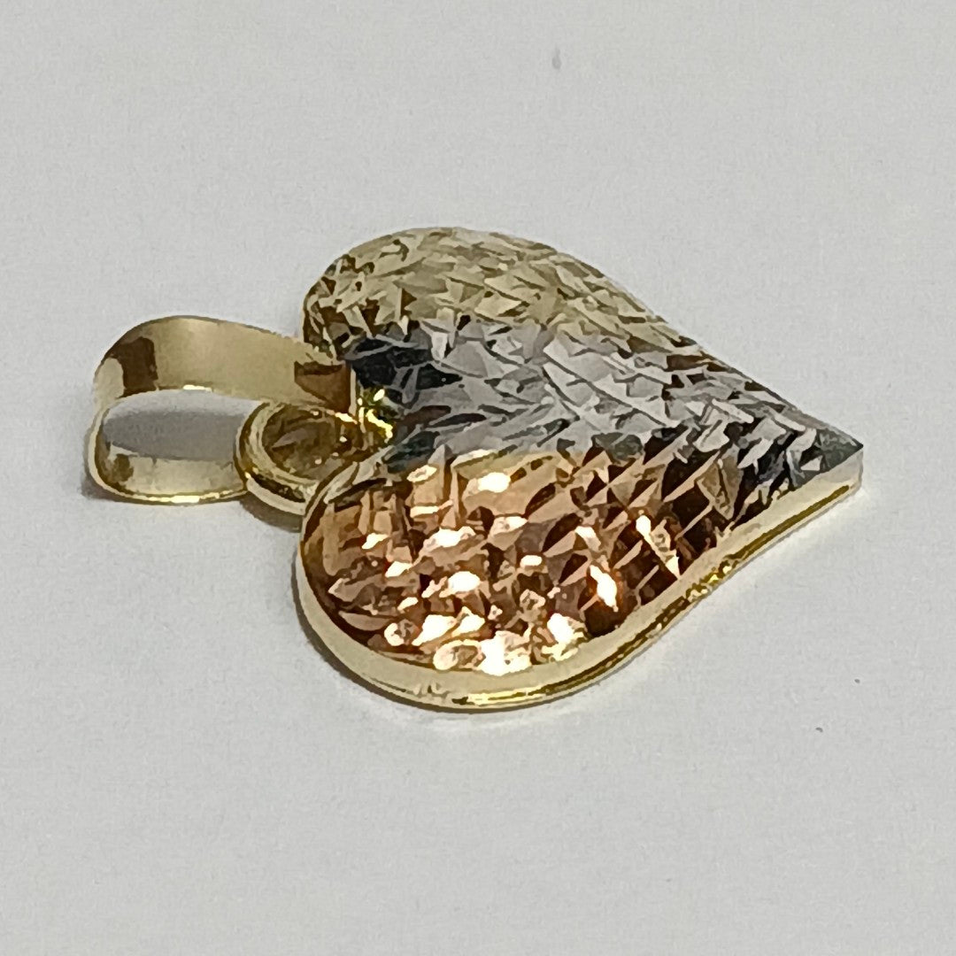 DIJE TEJIDO CORAZON LABRADO COMBINADO 14K 1.2 GR (NUEVO)