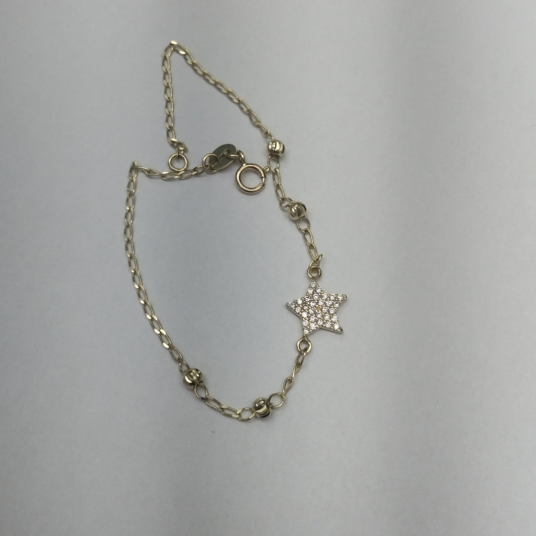 PULSERA ESPECIAL CON ESTRELLA Y CIRCONIAS 14K 18 CM 1.5 GR (NUEVO)