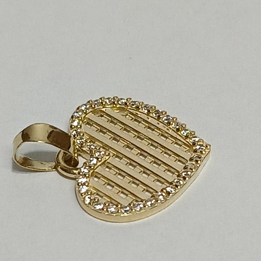 DIJE TEJIDO CORAZON CON CERCO DE CIRCONIAS 14K 1.2 GR (NUEVO)