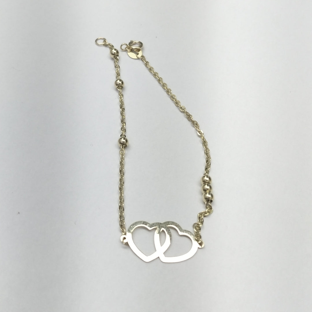 PULSERA TEJIDO ESPECIAL C CORAZONES 14K 18 CM 1.7 GR (NUEVO)
