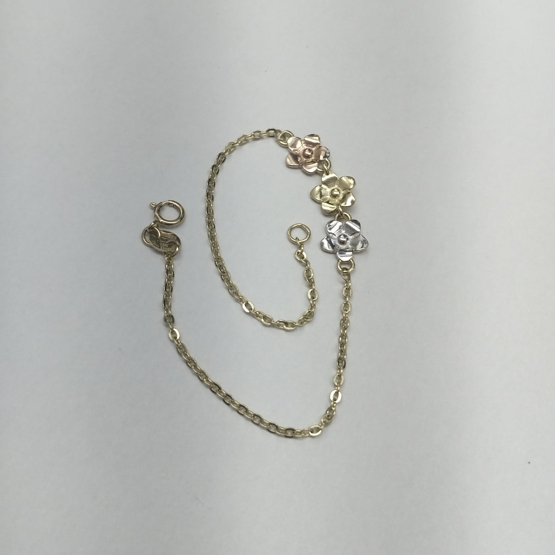 PULSERA TEJIDO ESPECIAL FIG FLORES 14K 18 CM 2.1 GR (NUEVO)
