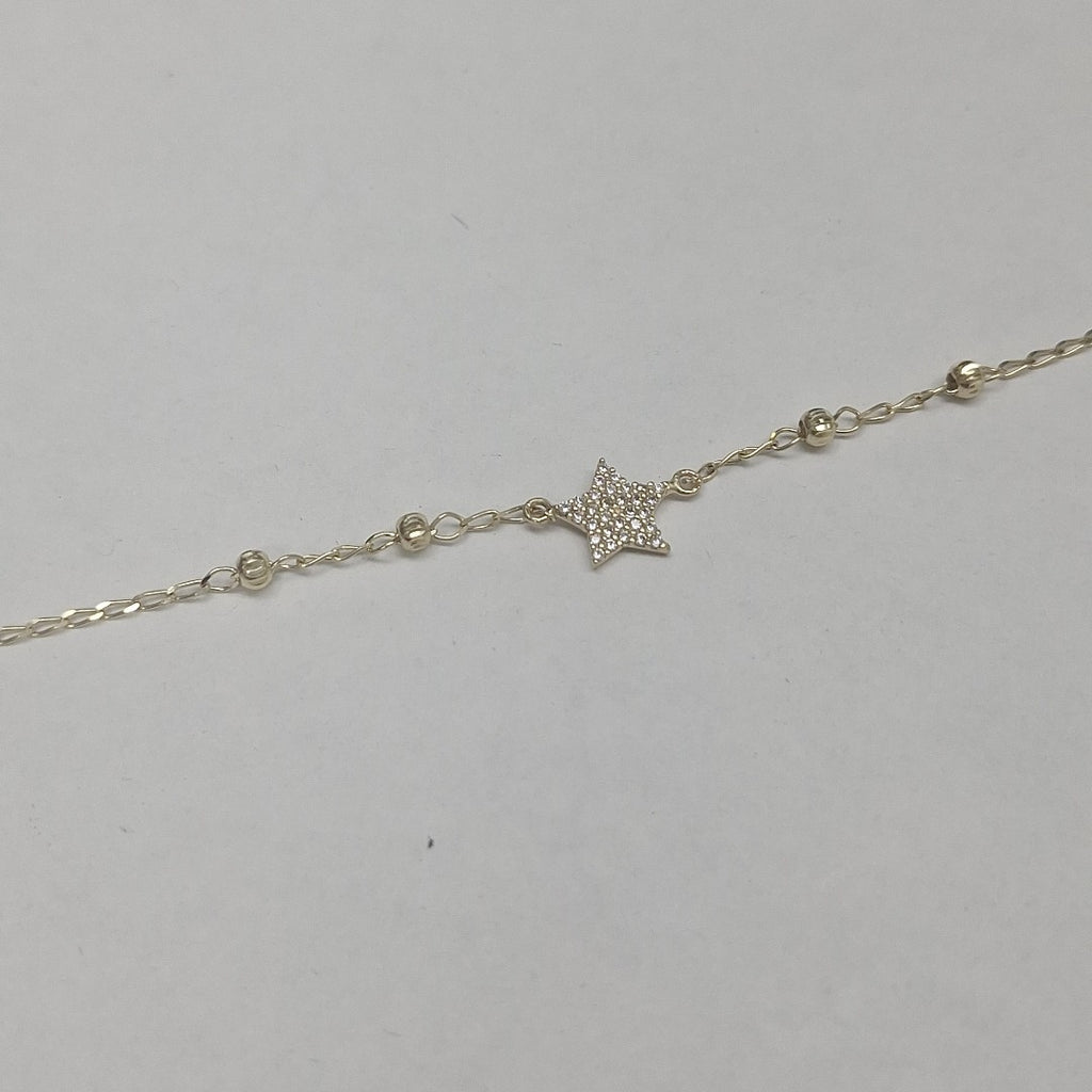 PULSERA ESPECIAL CON ESTRELLA Y CIRCONIAS 14K 18 CM 1.4 GR (NUEVO)