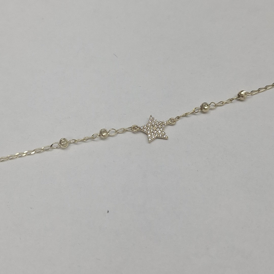 PULSERA ESPECIAL CON ESTRELLA Y CIRCONIAS 14K 18 CM 1.4 GR (NUEVO)