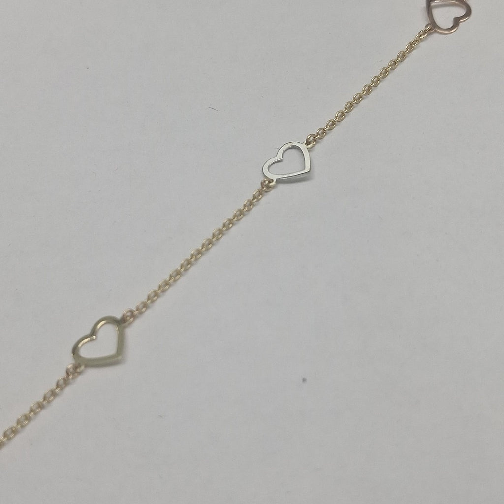 PULSERA ESPECIAL CON CORAZONES CONBINADOS 14K 18 CM 1.7 GR (NUEVO)