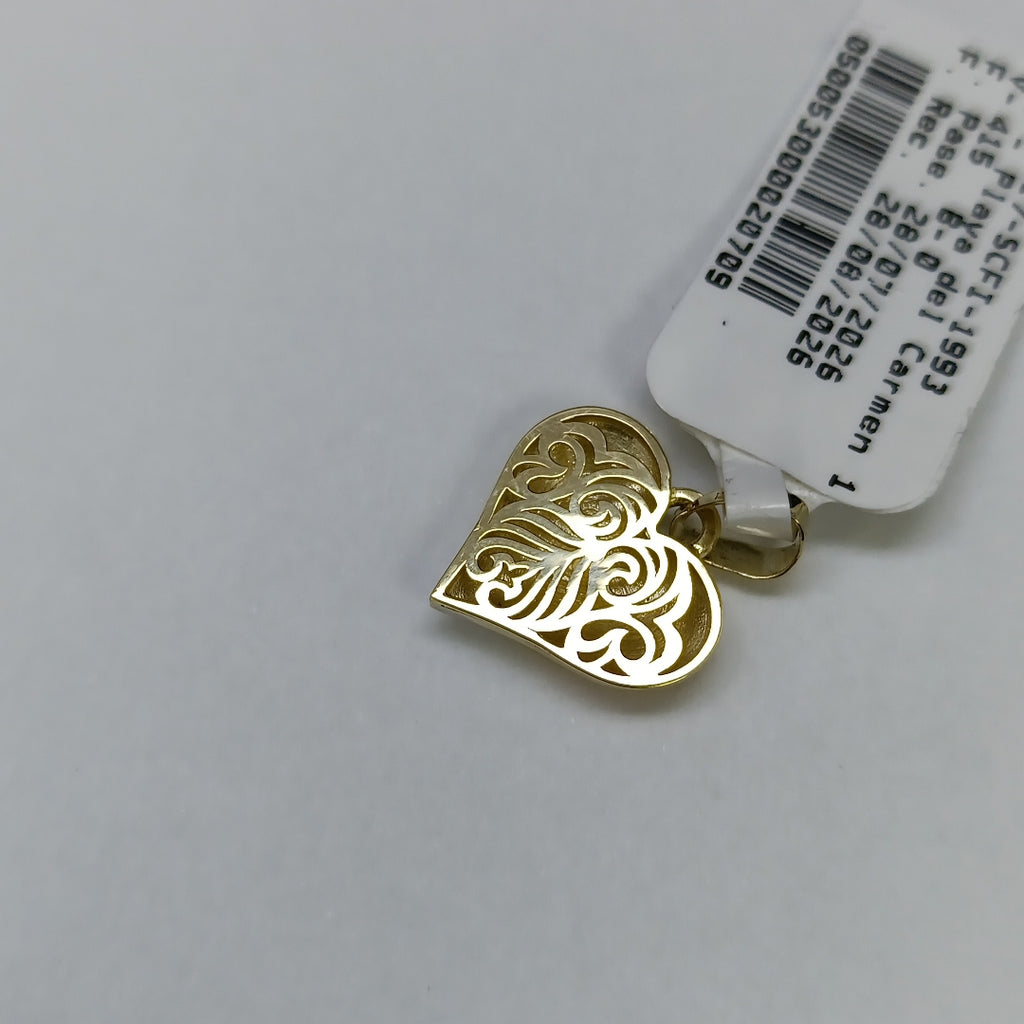DIJE TEJIDO CORAZON LABRADO COMBINADO 14K 1.2 GR (NUEVO)