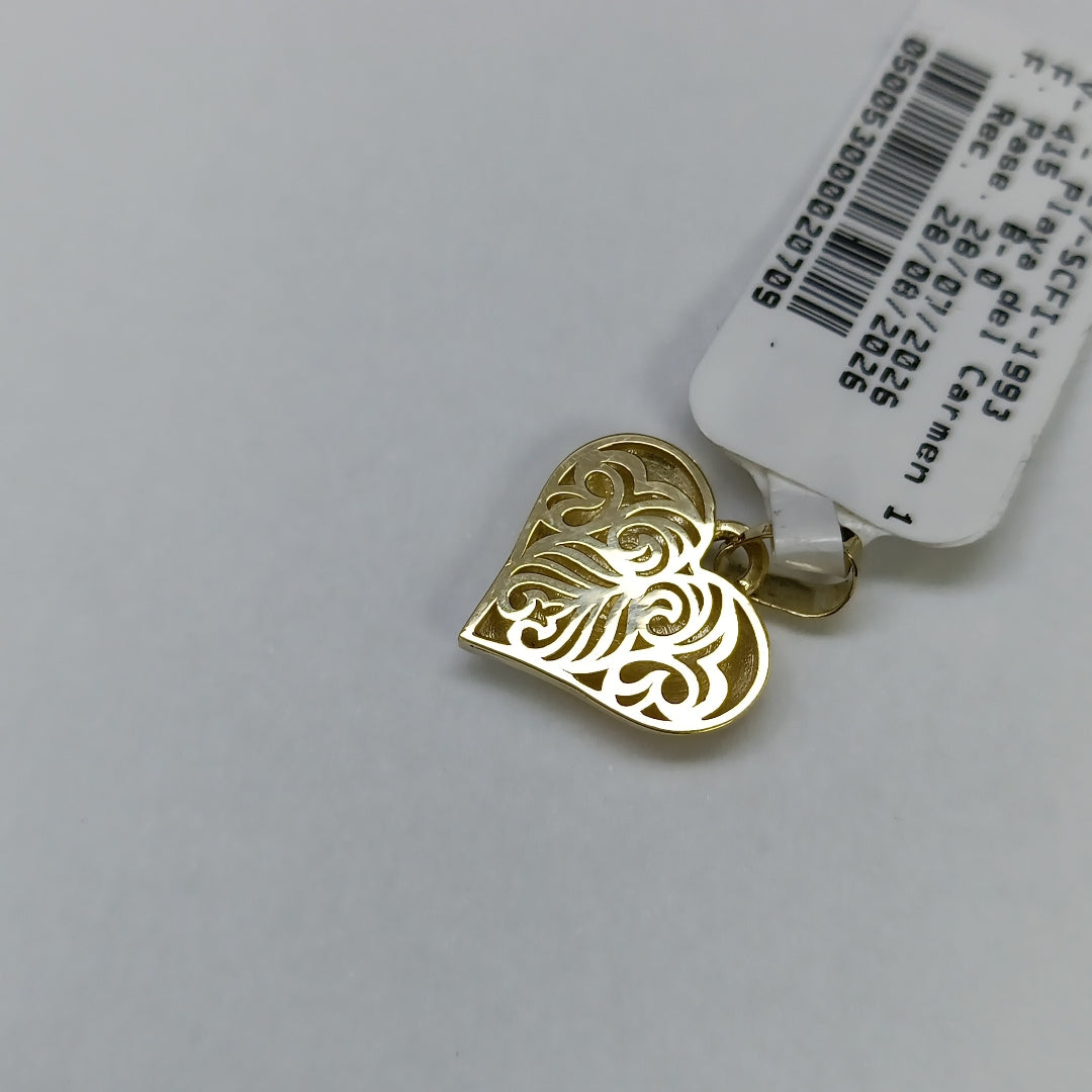 DIJE TEJIDO CORAZON LABRADO COMBINADO 14K 1.2 GR (NUEVO)