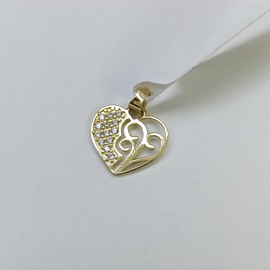 DIJE TEJIDO CORAZON CON CIRCONIAS Y ARBOL DE LA VIDA 14K 0.8 GR (NUEVO)
