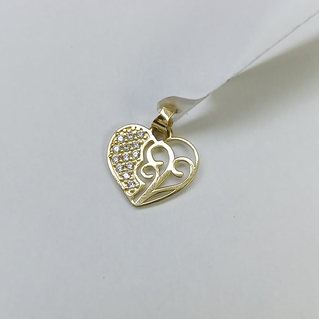 DIJE TEJIDO CORAZON CON CIRCONIAS Y ARBOL DE LA VIDA 14K 0.8 GR (NUEVO)