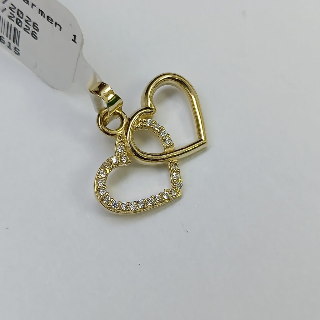 DIJE TEJIDO DOS CORAZONES CON CIRCONIAS 14K 1.4 GR (NUEVO)