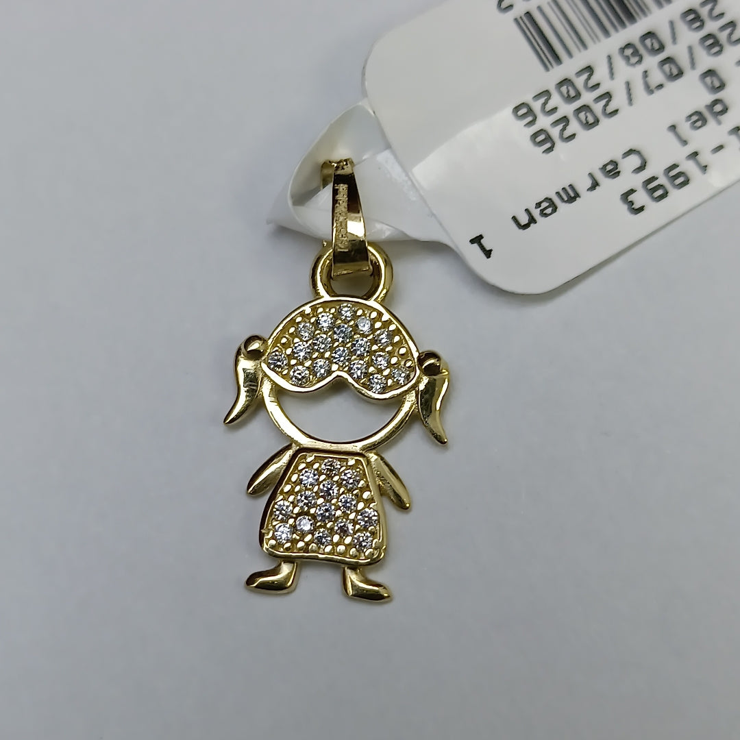 DIJE TEJIDO NIÑA CON CIRCONIAS 14K 0.9 GR (NUEVO)