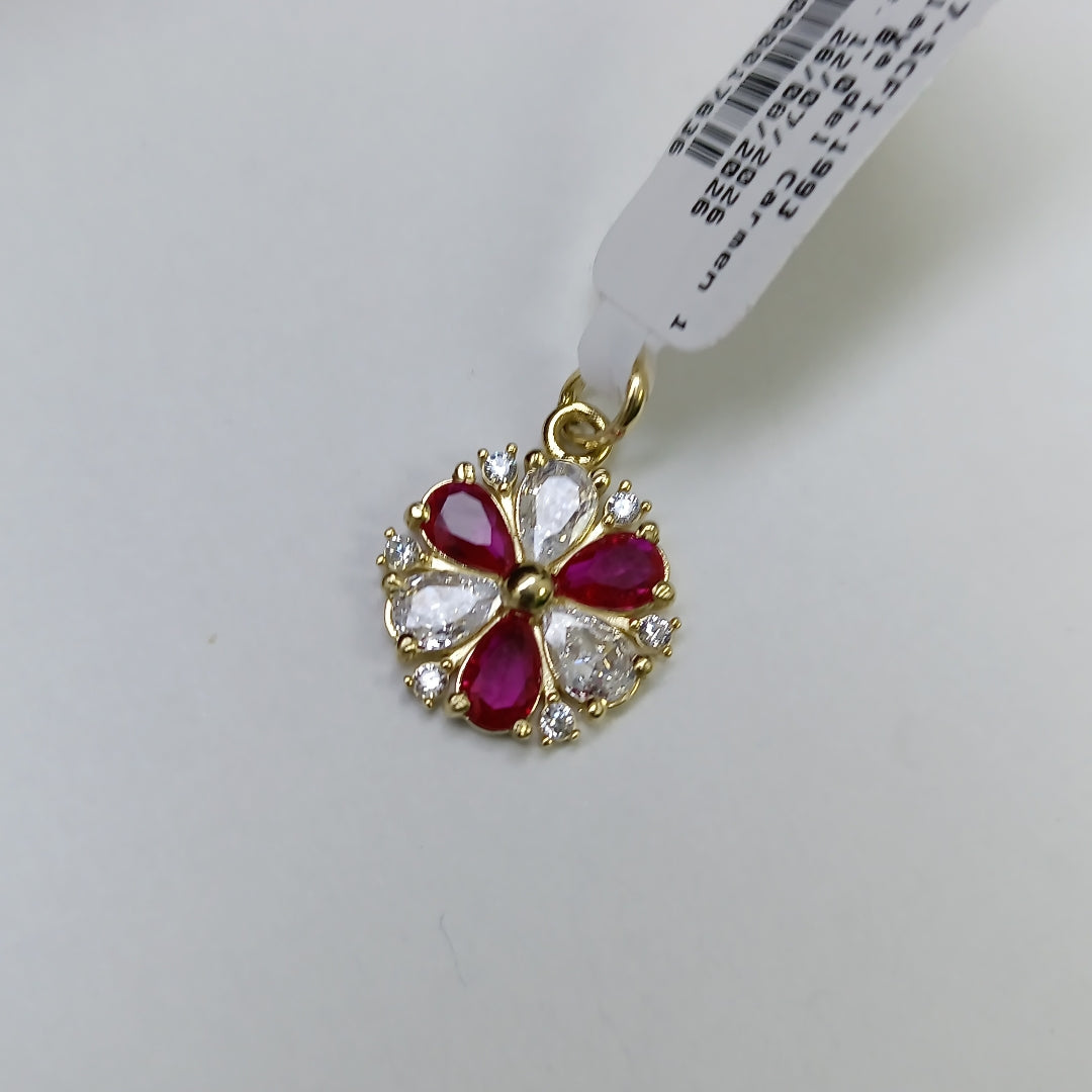 DIJE FLOR CIRCONIAS Y PIEDRAS DE COLOR 14K 2.8 GR (NUEVO)