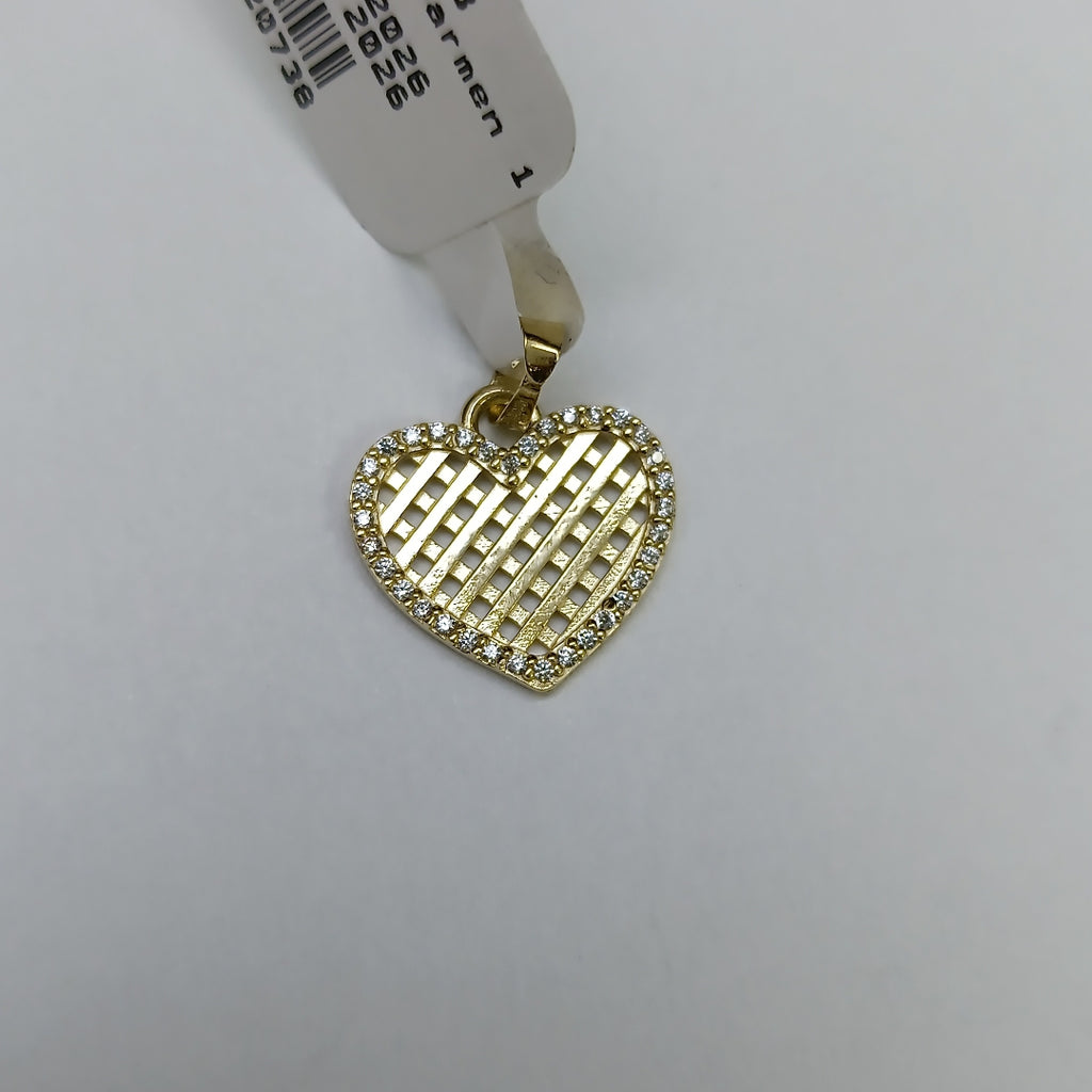 DIJE TEJIDO CORAZON CON CERCO DE CIRCONIAS 14K 1.1 GR (NUEVO)