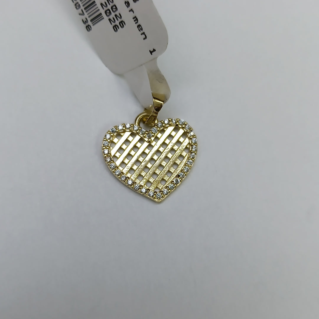 DIJE TEJIDO CORAZON CON CERCO DE CIRCONIAS 14K 1.1 GR (NUEVO)