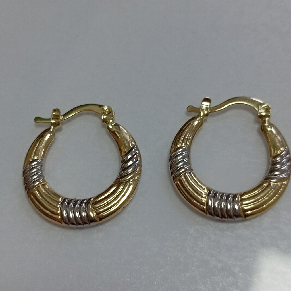 ARETES TEJIDO ARRACADAS COMBINADAS HUECAS 14K 1.9 GR (NUEVO)