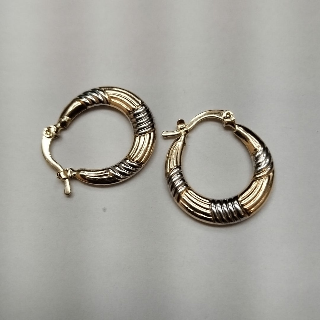 ARETES TEJIDO ARRACADAS COMBINADAS HUECAS 14K 2.1 GR (NUEVO)