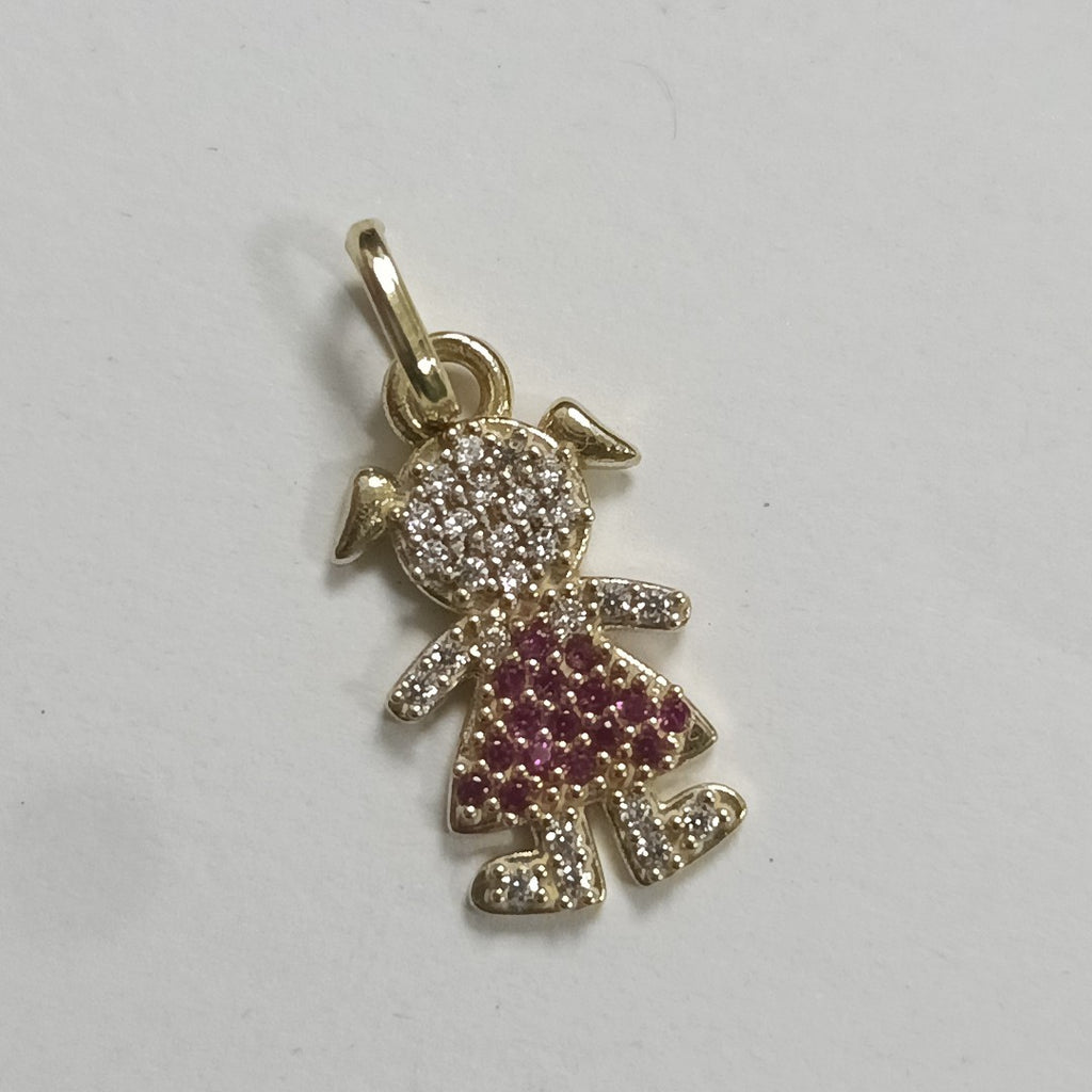 DIJE NIÑA CON CIRCONIAS Y PIEDRAS DE COLOR 10K 1.1 GR (NUEVO)