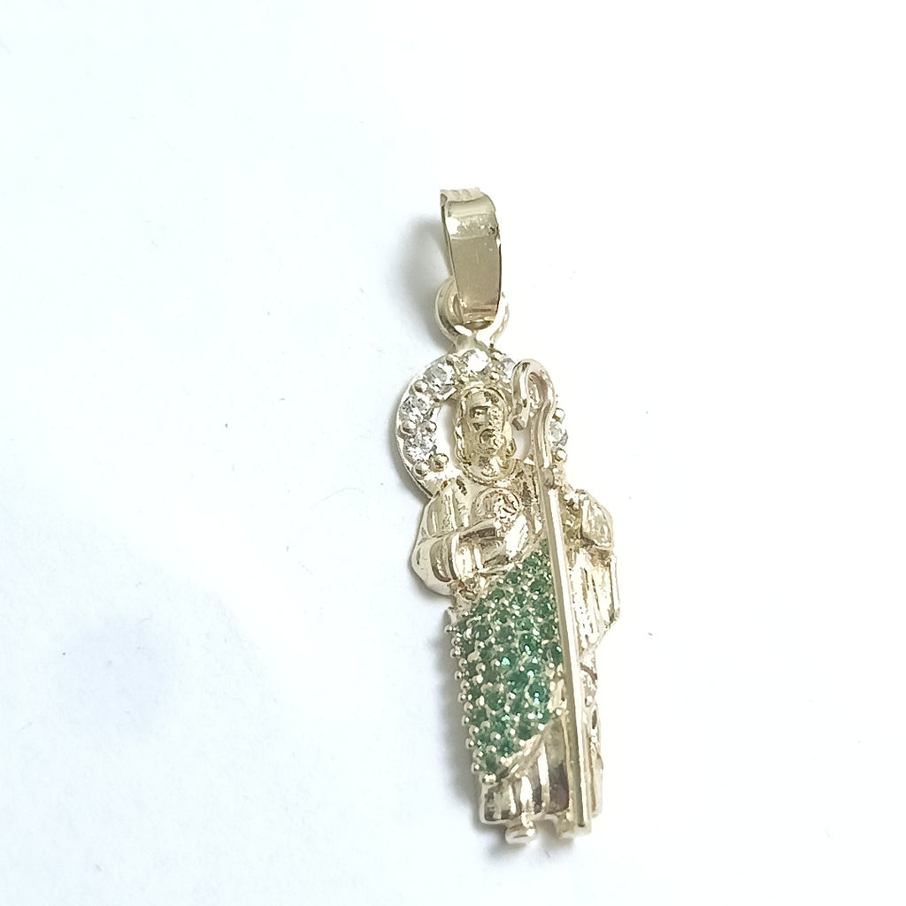 DIJE SAN JUDAS CON PIEDRAS DE COLOR 14K 1.6 GR (NUEVO)