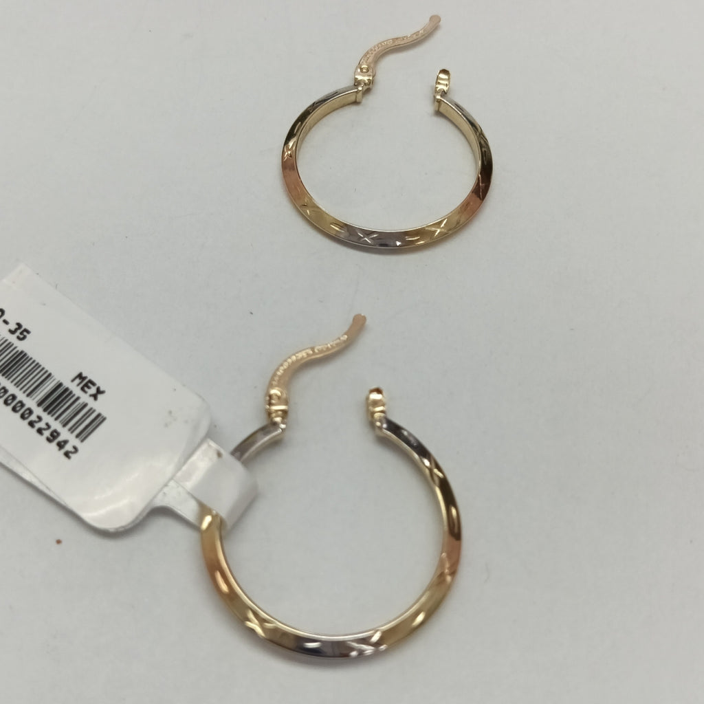 ARETES TEJIDO ARRACADAS BISELADAS COMBINADAS 14K 1.4 GR (NUEVO)