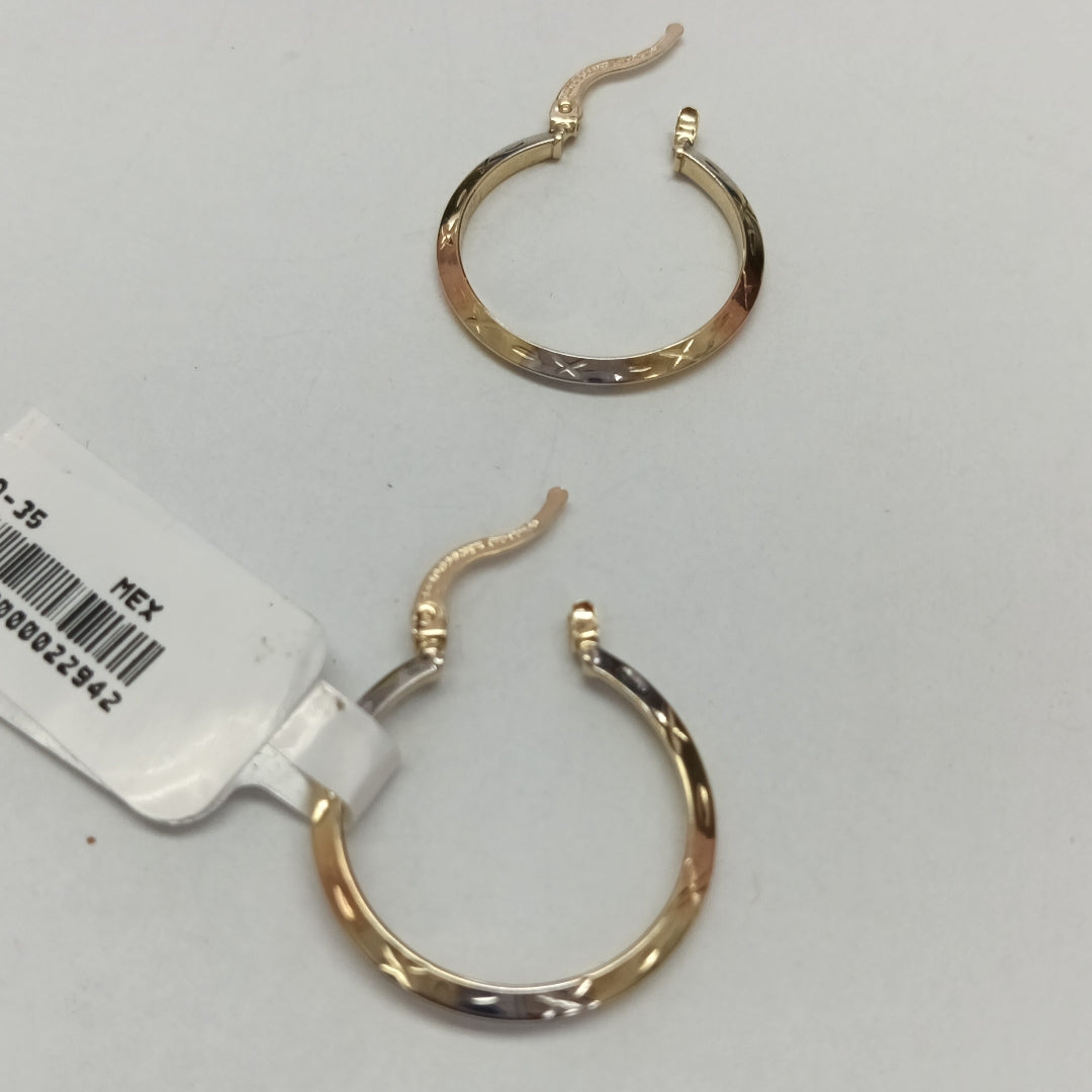 ARETES TEJIDO ARRACADAS BISELADAS COMBINADAS 14K 1.4 GR (NUEVO)