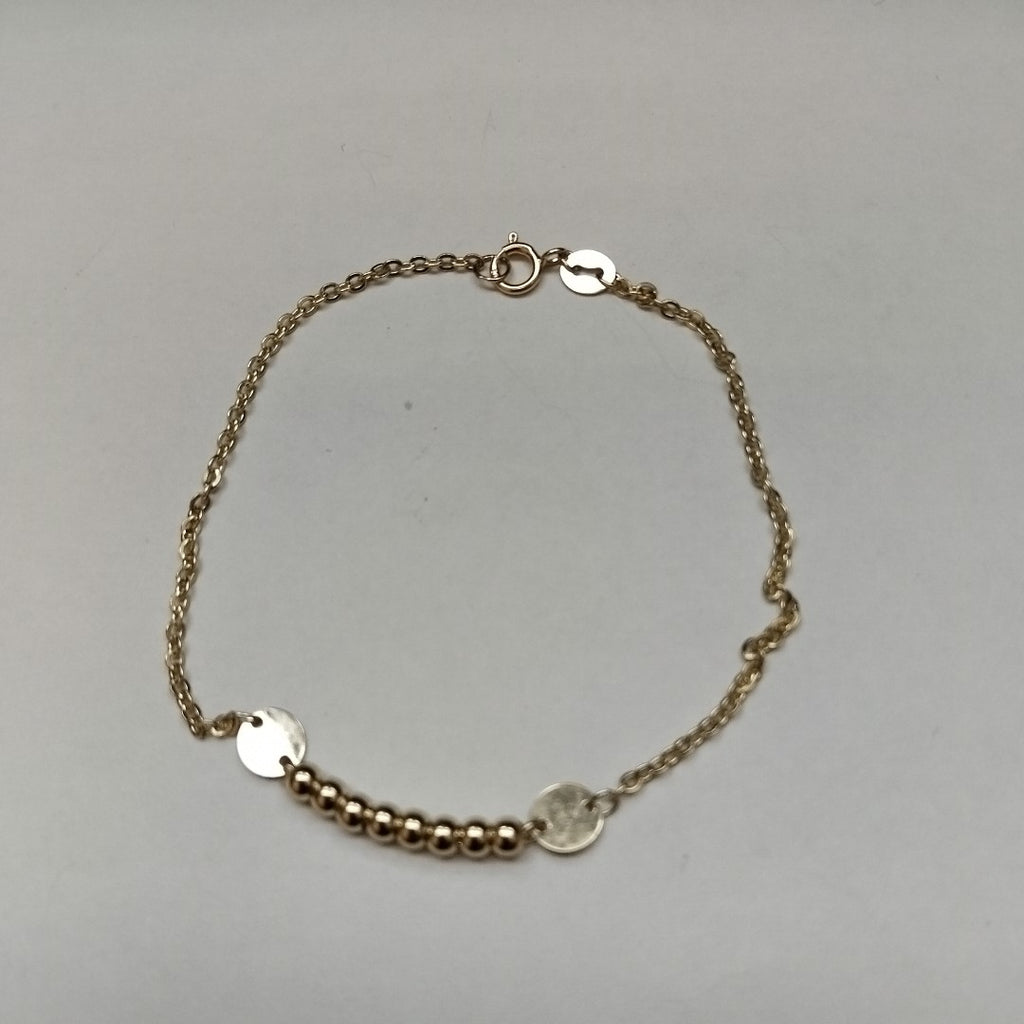 PULSERA TEJIDO ESPECIAL CON BOLITAS 14K 18 CM 1.8 GR (NUEVO)