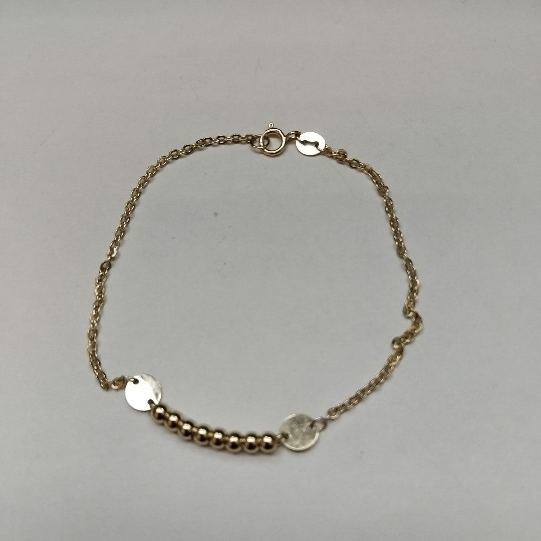 PULSERA TEJIDO ESPECIAL CON BOLITAS 14K 18 CM 1.8 GR (NUEVO)