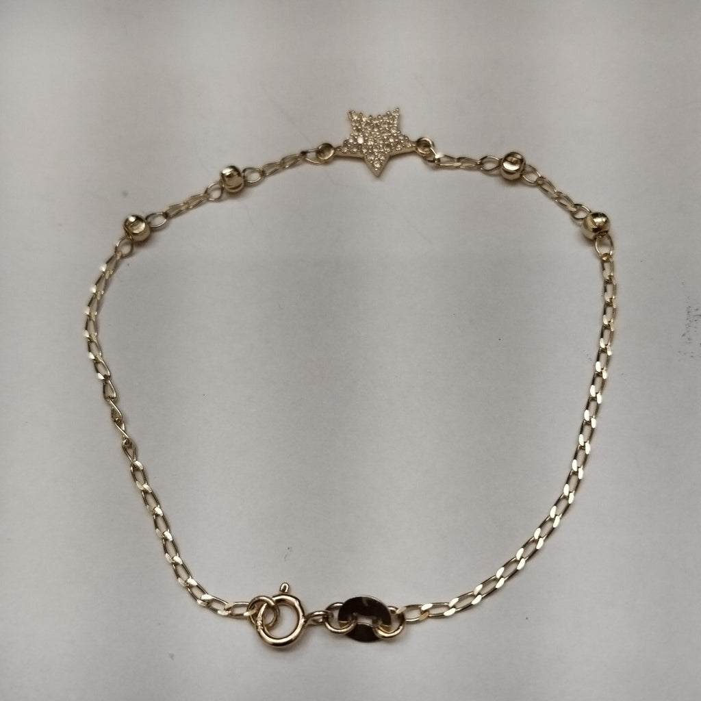 PULSERA ESPECIAL CON ESTRELLA Y CIRCONIAS 14K 18 CM 1.5 GR (NUEVO)
