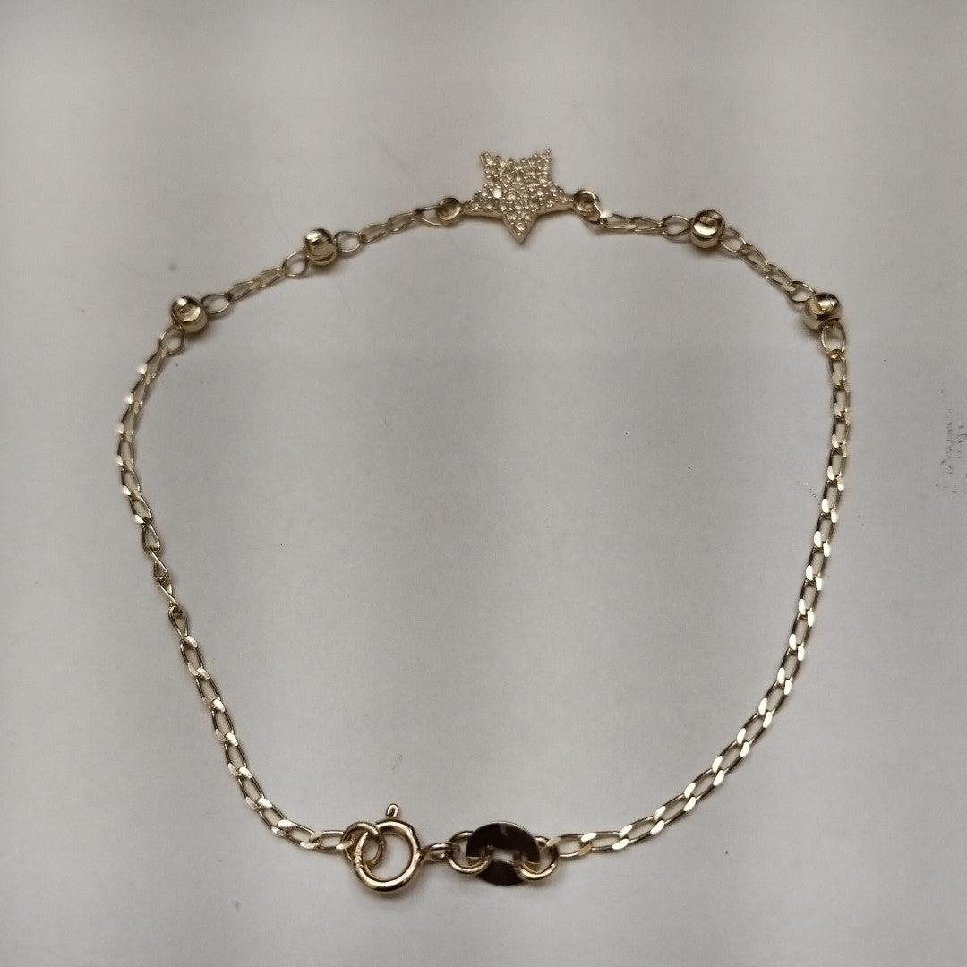 PULSERA ESPECIAL CON ESTRELLA Y CIRCONIAS 14K 18 CM 1.5 GR (NUEVO)