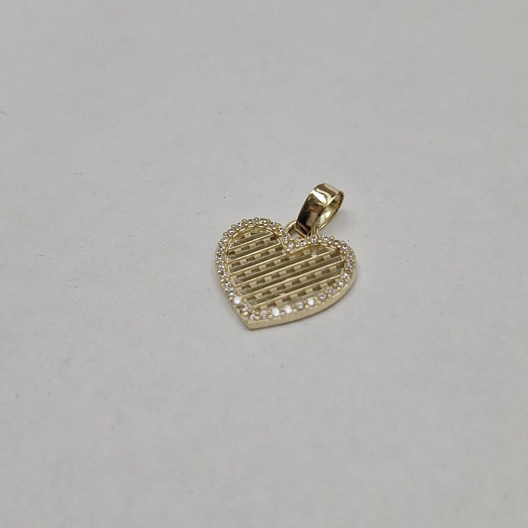 DIJE TEJIDO CORAZON CON CERCO DE CIRCONIAS 14K 1.1 GR (NUEVO)