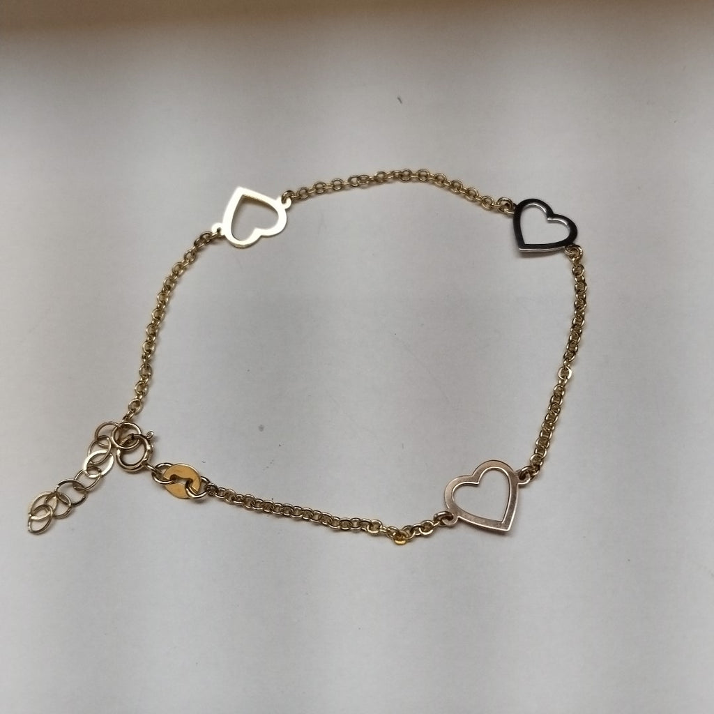 PULSERA ESPECIAL CON CORAZONES CONBINADOS 14K 18 CM 1.7 GR (NUEVO)