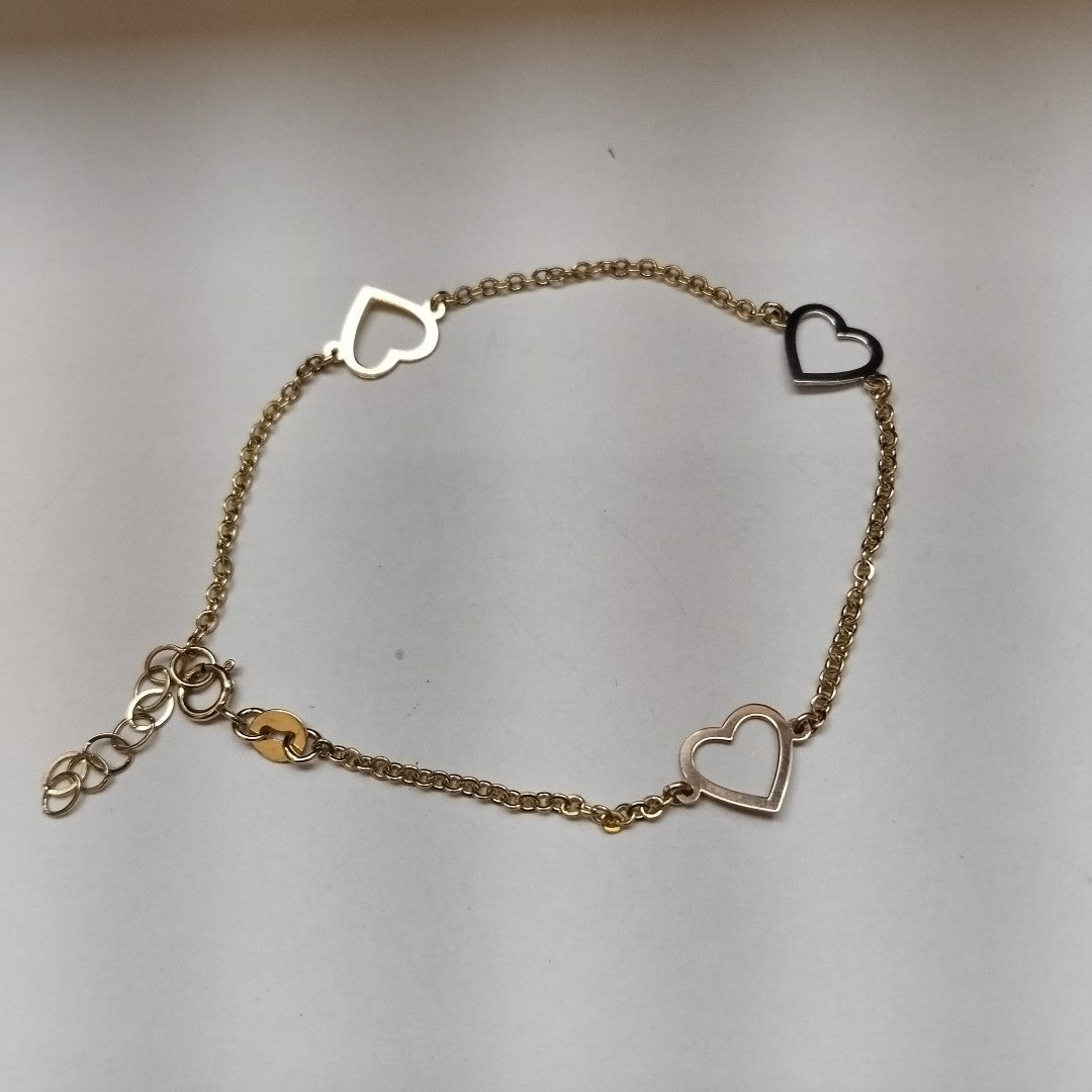 PULSERA ESPECIAL CON CORAZONES CONBINADOS 14K 18 CM 1.7 GR (NUEVO)