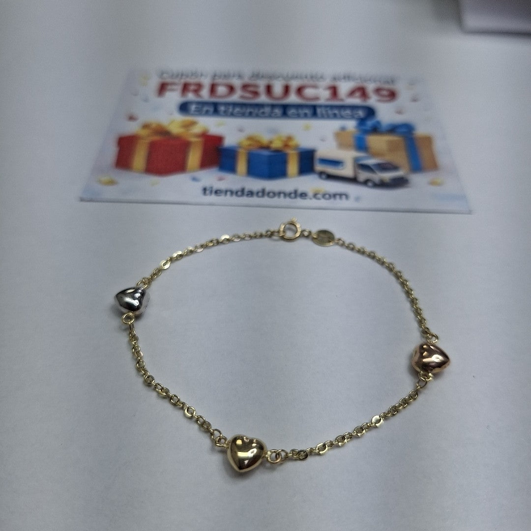 PULSERA ESP CON CORAZONES COMBINADOS 14K 18 CM 1.6 GR (NUEVO)