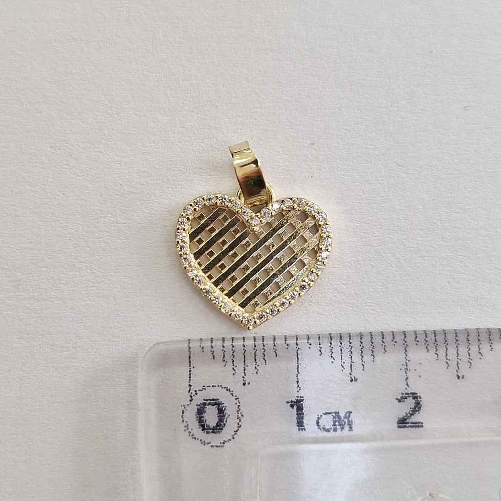 DIJE TEJIDO CORAZON CON CERCO DE CIRCONIAS 14K 1.1 GR (NUEVO)
