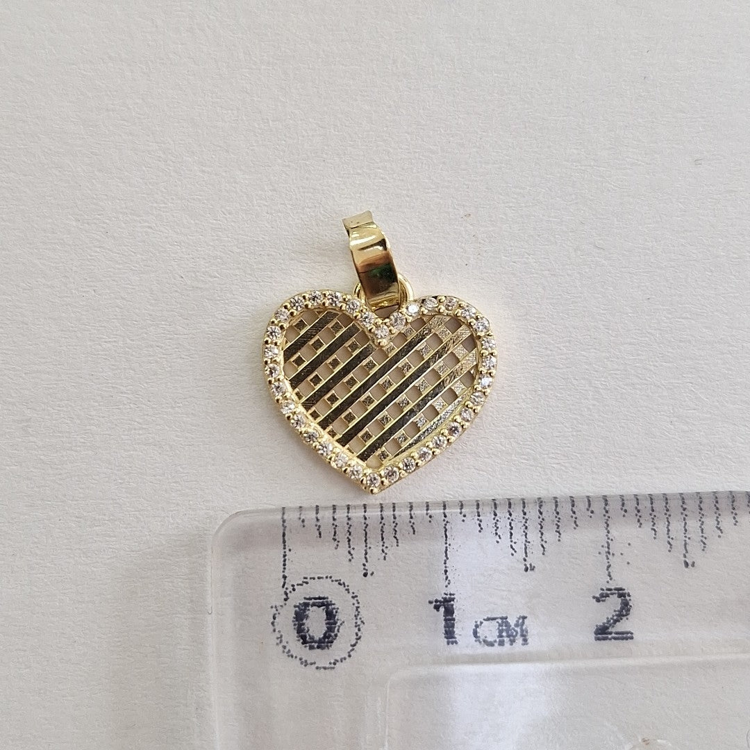 DIJE TEJIDO CORAZON CON CERCO DE CIRCONIAS 14K 1.1 GR (NUEVO)