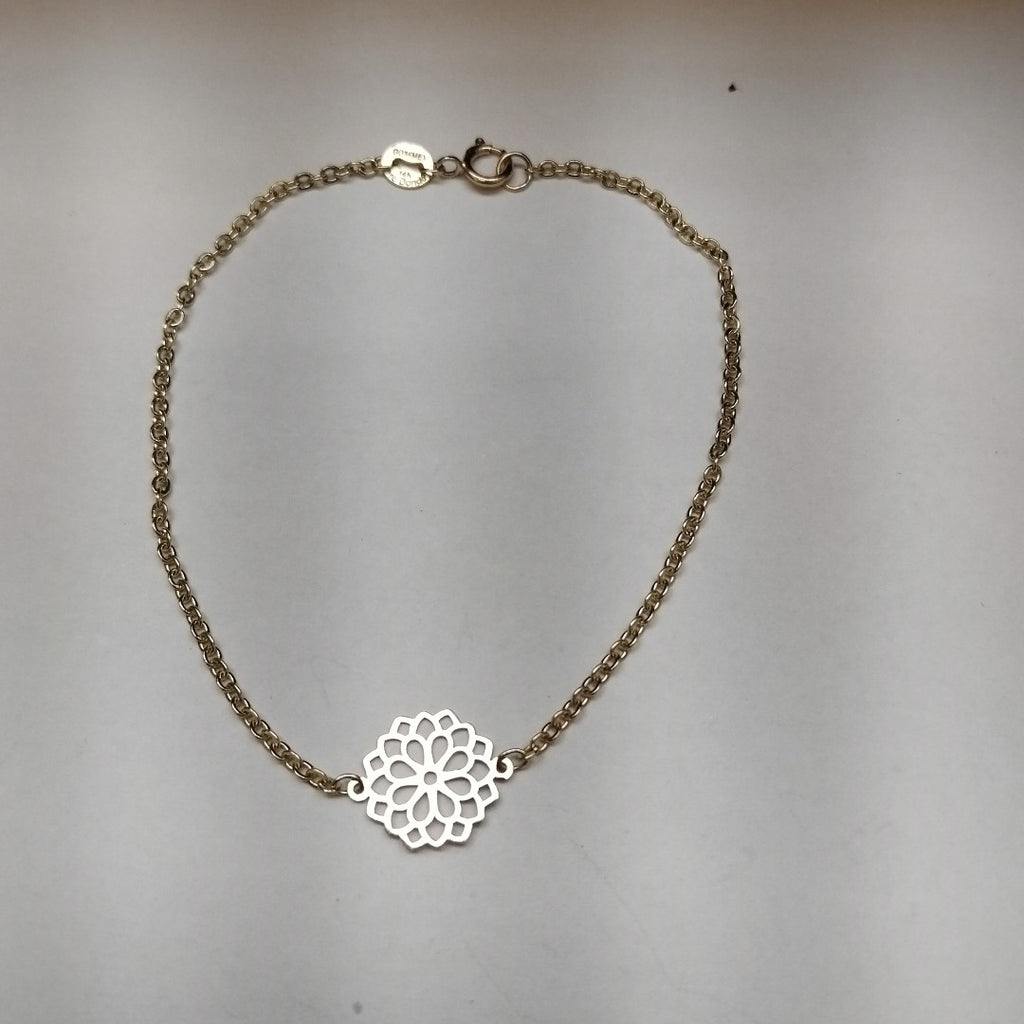 PULSERA TEJIDO ESPECIAL CON MANDALA 14K 18 CM 1.3 GR (NUEVO)