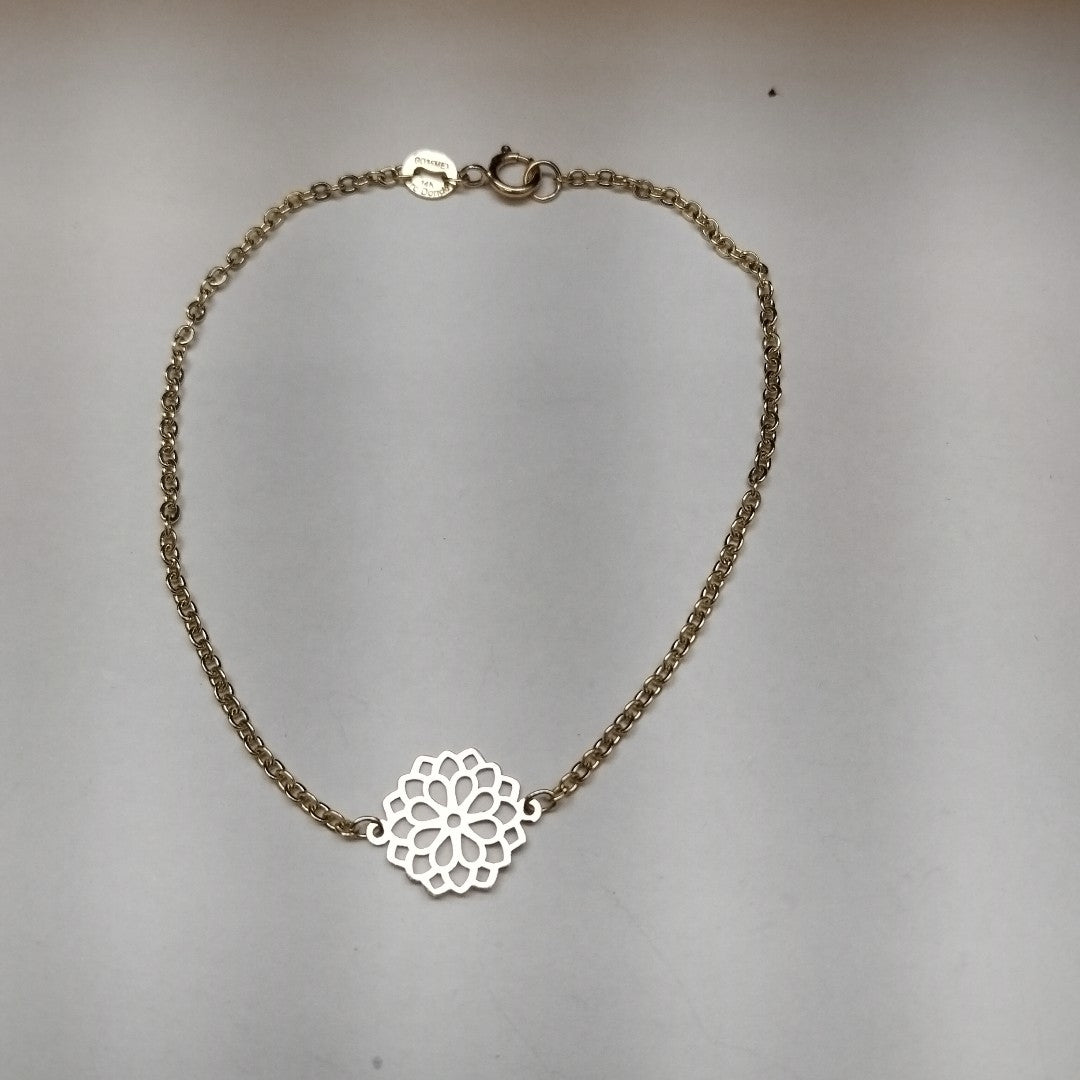 PULSERA TEJIDO ESPECIAL CON MANDALA 14K 18 CM 1.3 GR (NUEVO)
