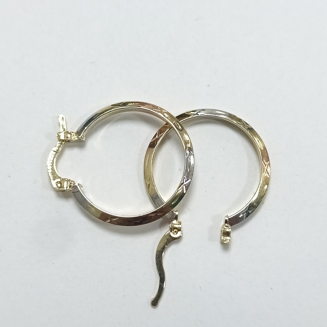 ARETES TEJIDO ARRACADAS BISELADAS COMBINADAS 14K 1.4 GR (NUEVO)