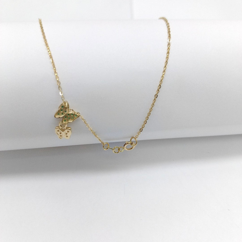 CADENA TEJIDO GARGANTILLA CON DIJE MARIPOSAS CIRCONIAS Y PIEDRAS DE COLOR 14K 45 CM 2 GR (NUEVO)